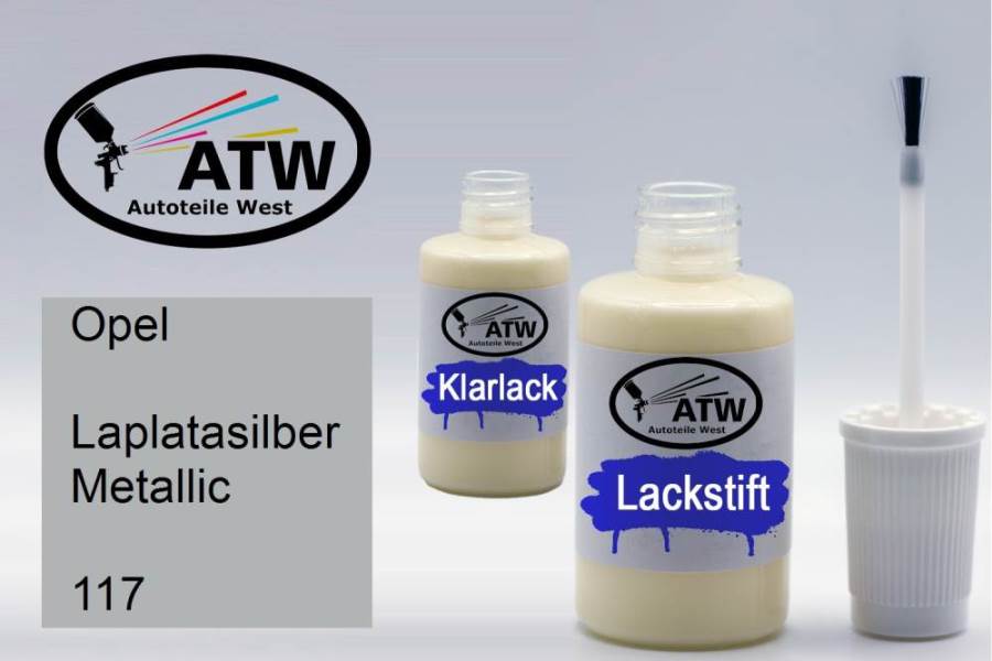 Opel, Laplatasilber Metallic, 117: 20ml Lackstift + 20ml Klarlack - Set, von ATW Autoteile West.